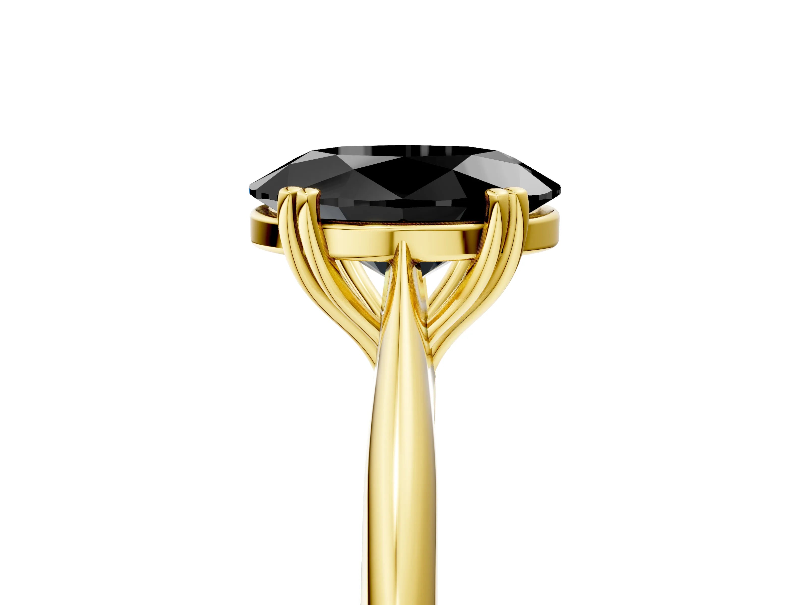 Yellow gold Fancy Black Oval Cut Solitaire Diamond Ring with Six-Prong Setting and Classic Band_5