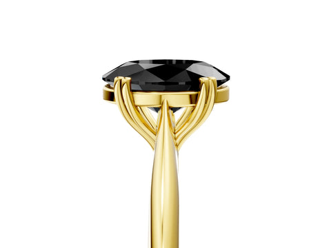 Yellow gold Fancy Black Oval Cut Solitaire Diamond Ring with Six-Prong Setting and Classic Band_5