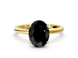 Yellow gold Fancy Black Oval Cut Solitaire Engagement Ring with Cathedral Band and Four-Prong Setting