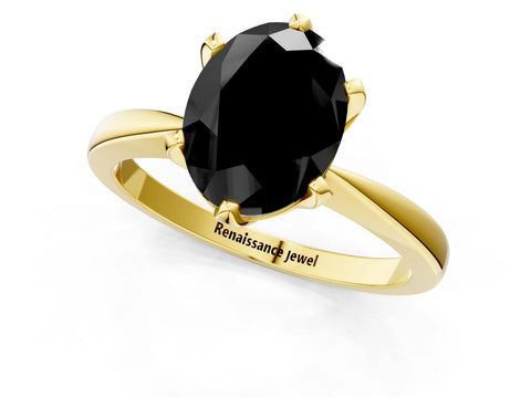 Yellow gold Fancy Black Oval Cut Solitaire Engagement Ring with Six-Prong Setting and Tapered Band_1