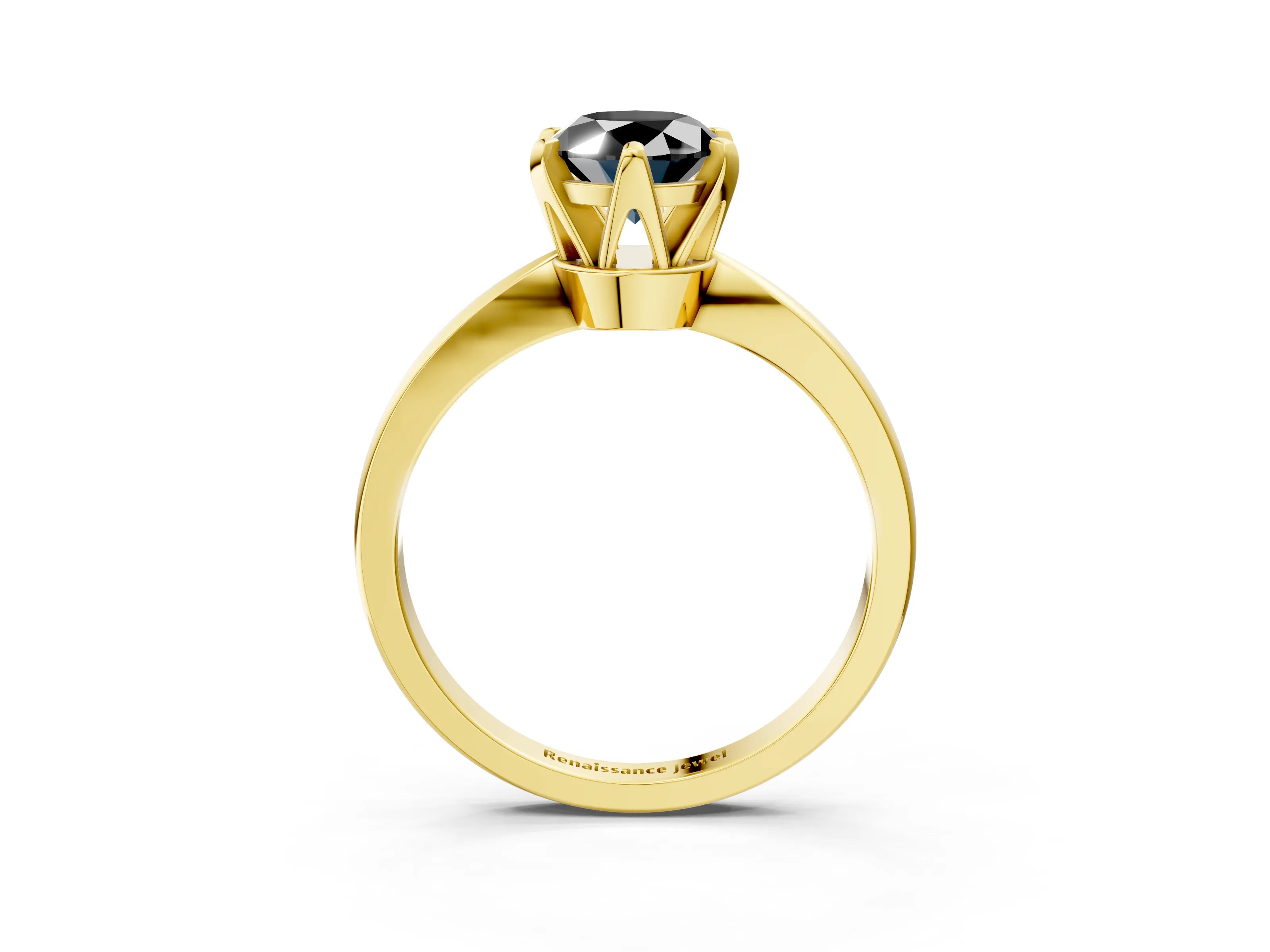 Yellow gold Fancy Black Oval Cut Solitaire Engagement Ring with Six-Prong Setting and Tapered Band_3