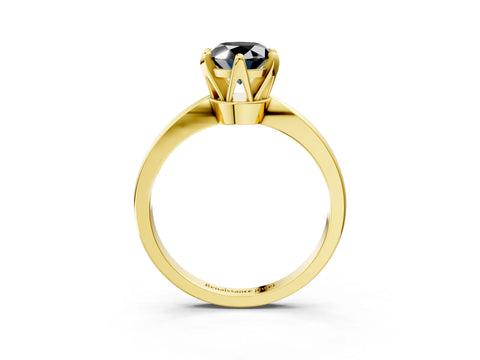 Yellow gold Fancy Black Oval Cut Solitaire Engagement Ring with Six-Prong Setting and Tapered Band_3