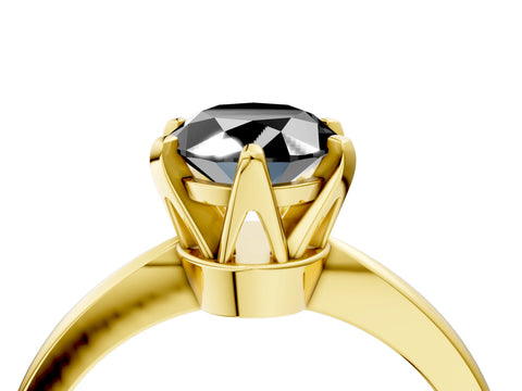 Yellow gold Fancy Black Oval Cut Solitaire Engagement Ring with Six-Prong Setting and Tapered Band_4