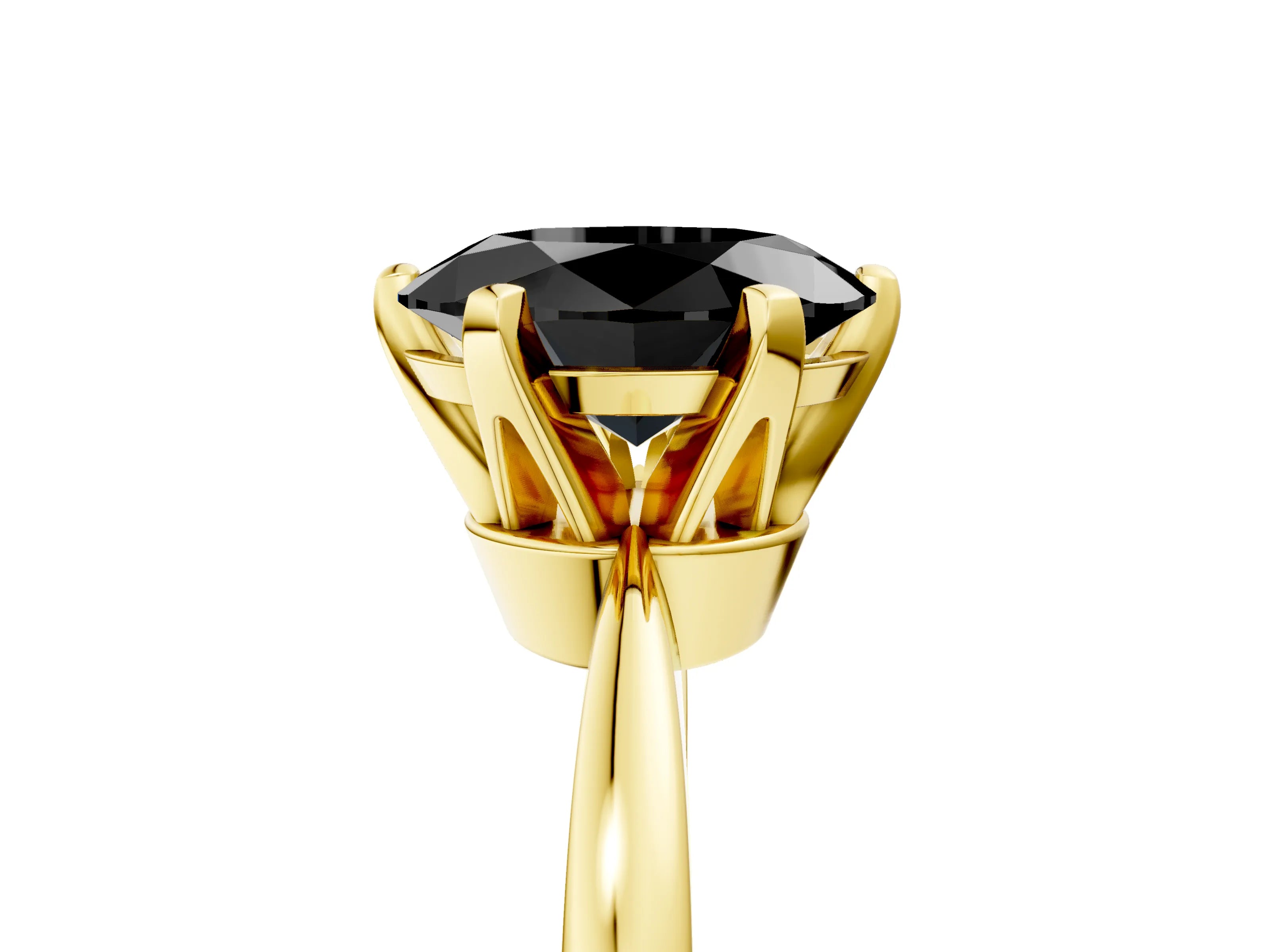 Yellow gold Fancy Black Oval Cut Solitaire Engagement Ring with Six-Prong Setting and Tapered Band_5