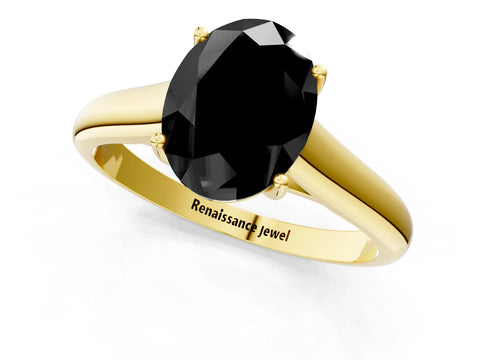 Yellow gold Fancy Black Oval Cut Solitaire Engagement Ring with Tapered Band and Four-Prong Setting_4