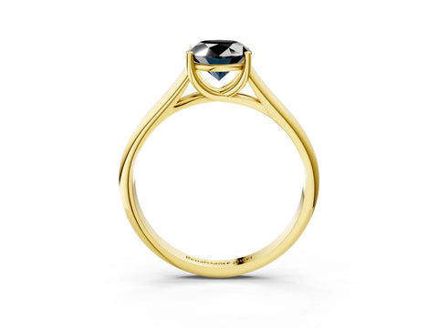 Yellow gold Fancy Black Oval Cut Solitaire Engagement Ring with Tapered Band and Four-Prong Setting_6