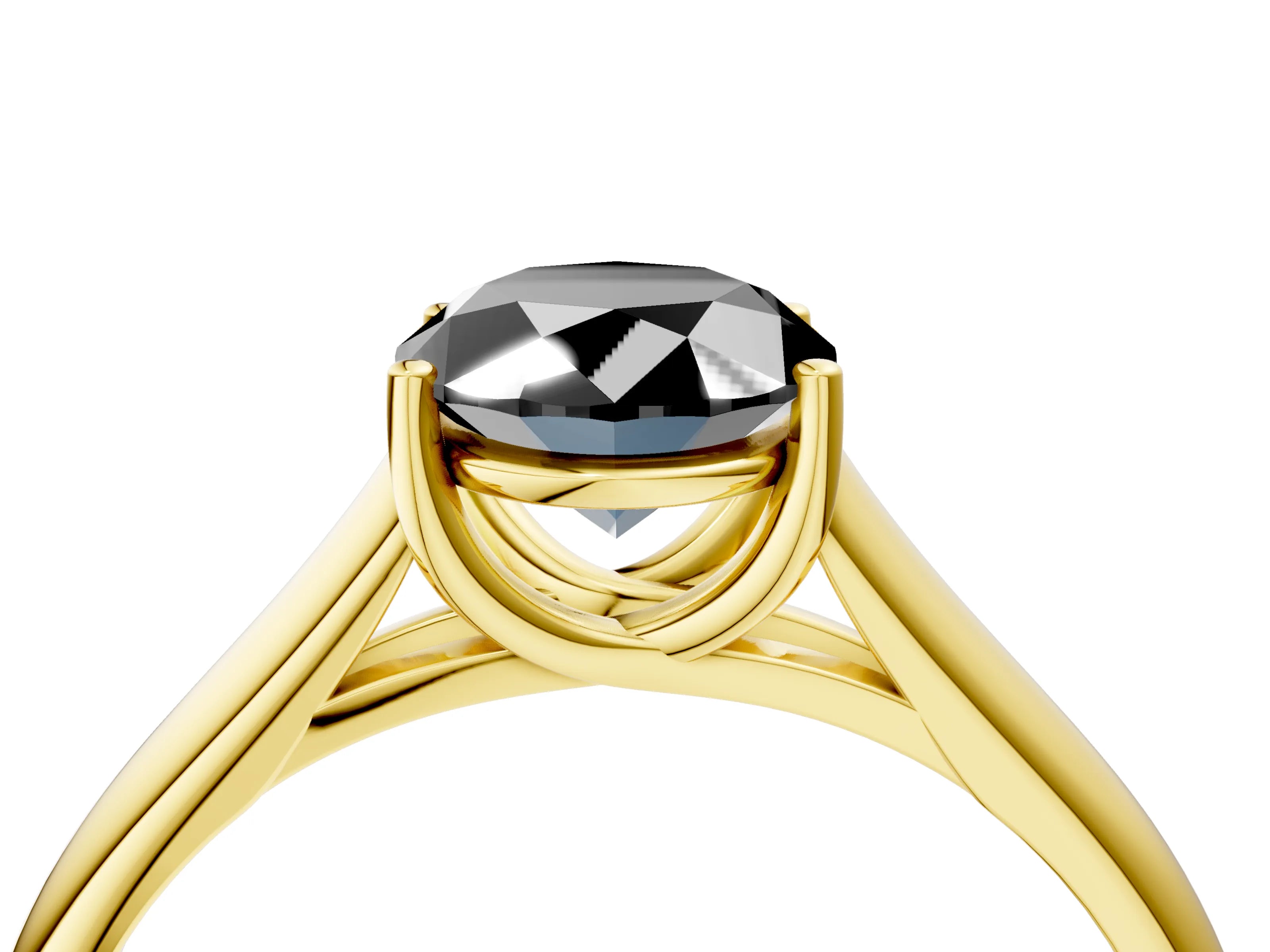 Yellow gold Fancy Black Oval Cut Solitaire Engagement Ring with Tapered Band and Four-Prong Setting_7