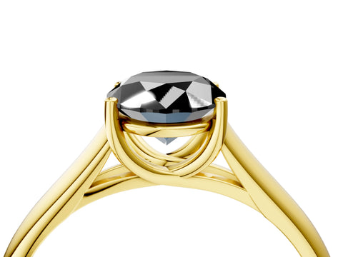 Yellow gold Fancy Black Oval Cut Solitaire Engagement Ring with Tapered Band and Four-Prong Setting_7
