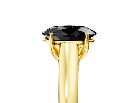 Yellow gold Fancy Black Oval Cut Solitaire Engagement Ring with Tapered Band and Four-Prong Setting_8