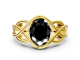 Yellow gold Fancy Black Oval Cut Solitaire Intertwined Band Prong Setting Ring