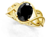Yellow gold Fancy Black Oval Cut Solitaire Intertwined Band Prong Setting Ring_1
