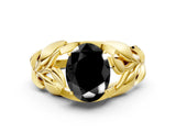Yellow gold Fancy Black Oval Cut Solitaire Leaf-Inspired Engagement Ring with Prong Setting_12