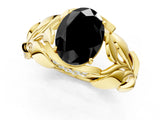 Yellow gold Fancy Black Oval Cut Solitaire Leaf-Inspired Engagement Ring with Prong Setting_13