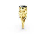 Yellow gold Fancy Black Oval Cut Solitaire Leaf-Inspired Engagement Ring with Prong Setting_14