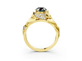 Yellow gold Fancy Black Oval Cut Solitaire Leaf-Inspired Engagement Ring with Prong Setting_15
