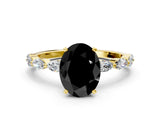 Yellow gold Fancy Black Oval Cut Solitaire Marquise Side Stone Prong Setting Ring