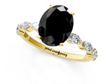 Yellow gold Fancy Black Oval Cut Solitaire Marquise Side Stone Prong Setting Ring_1