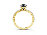 Yellow gold Fancy Black Oval Cut Solitaire Marquise Side Stone Prong Setting Ring_3