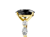 Yellow gold Fancy Black Oval Cut Solitaire Marquise Side Stone Prong Setting Ring_5