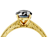 Yellow gold Fancy Black Oval Cut Solitaire Milgrain Engraved Band with Four-Prong Setting_4