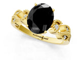 Yellow gold Fancy Black Oval Cut Solitaire Milgrain Leaf Band with Prong Setting_1