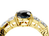 Yellow gold Fancy Black Oval Cut Solitaire Princess Side Stone Engraved Band Prong Setting Ring_4