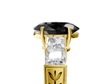 Yellow gold Fancy Black Oval Cut Solitaire Princess Side Stone Engraved Band Prong Setting Ring_5
