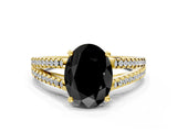Yellow gold Fancy Black Oval Cut Solitaire Split Shank Pavé Diamond Engagement Ring