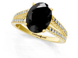 Yellow gold Fancy Black Oval Cut Solitaire Split Shank Pavé Diamond Engagement Ring_1