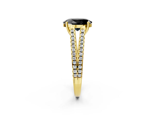 Yellow Gold Oval Pave Split Shank Engagement Ring Setting for Black Center