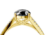 Yellow gold Fancy Black Oval Cut Solitaire Split Shank Pavé Diamond Engagement Ring_4