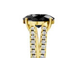Yellow gold Fancy Black Oval Cut Solitaire Split Shank Pavé Diamond Engagement Ring_5