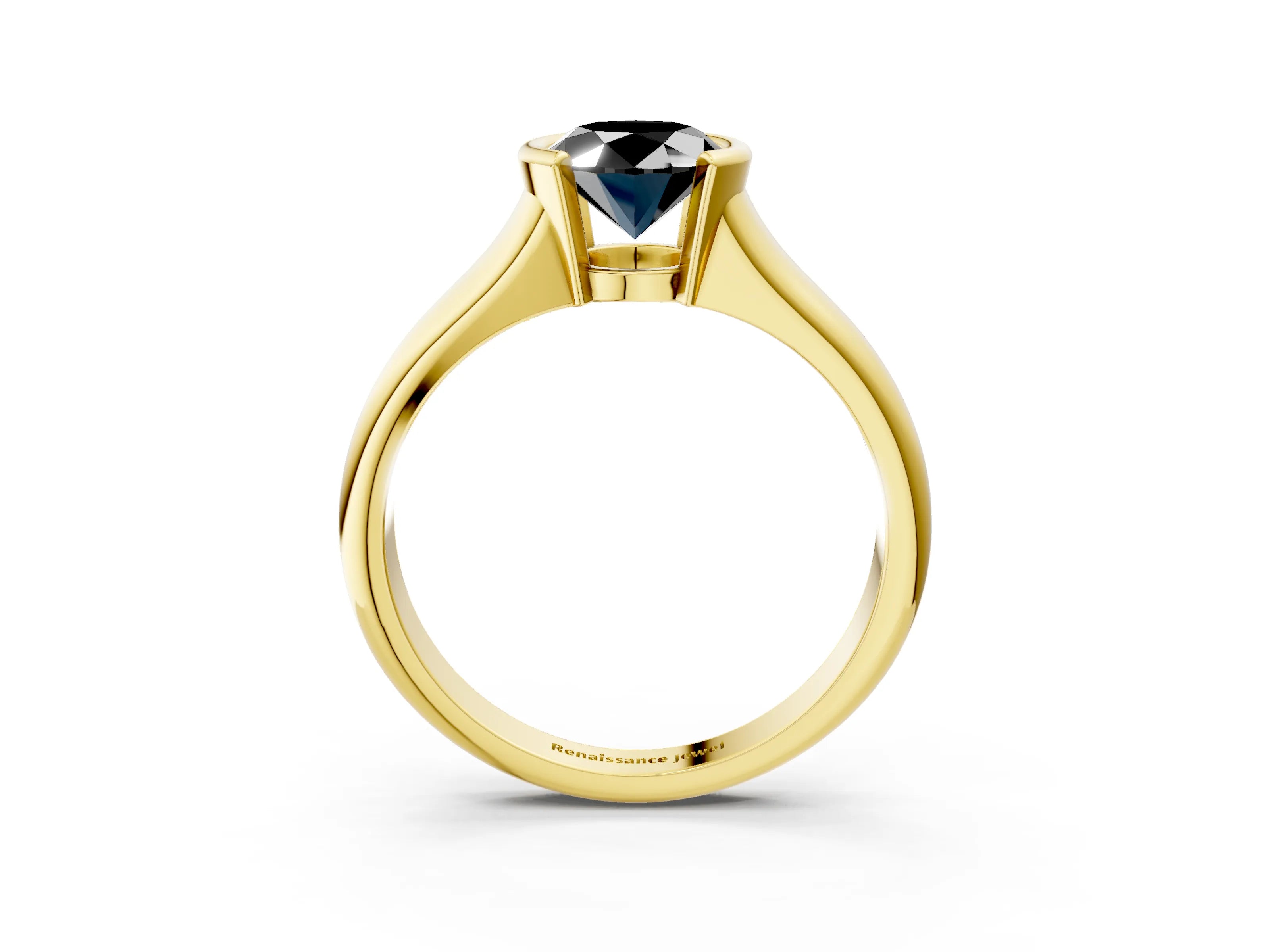 Yellow gold Fancy Black Oval Cut Solitaire Tension Set Diamond Ring with Split Shank Band_3