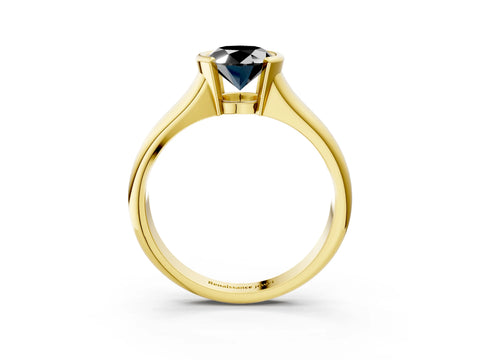 Yellow gold Fancy Black Oval Cut Solitaire Tension Set Diamond Ring with Split Shank Band_3