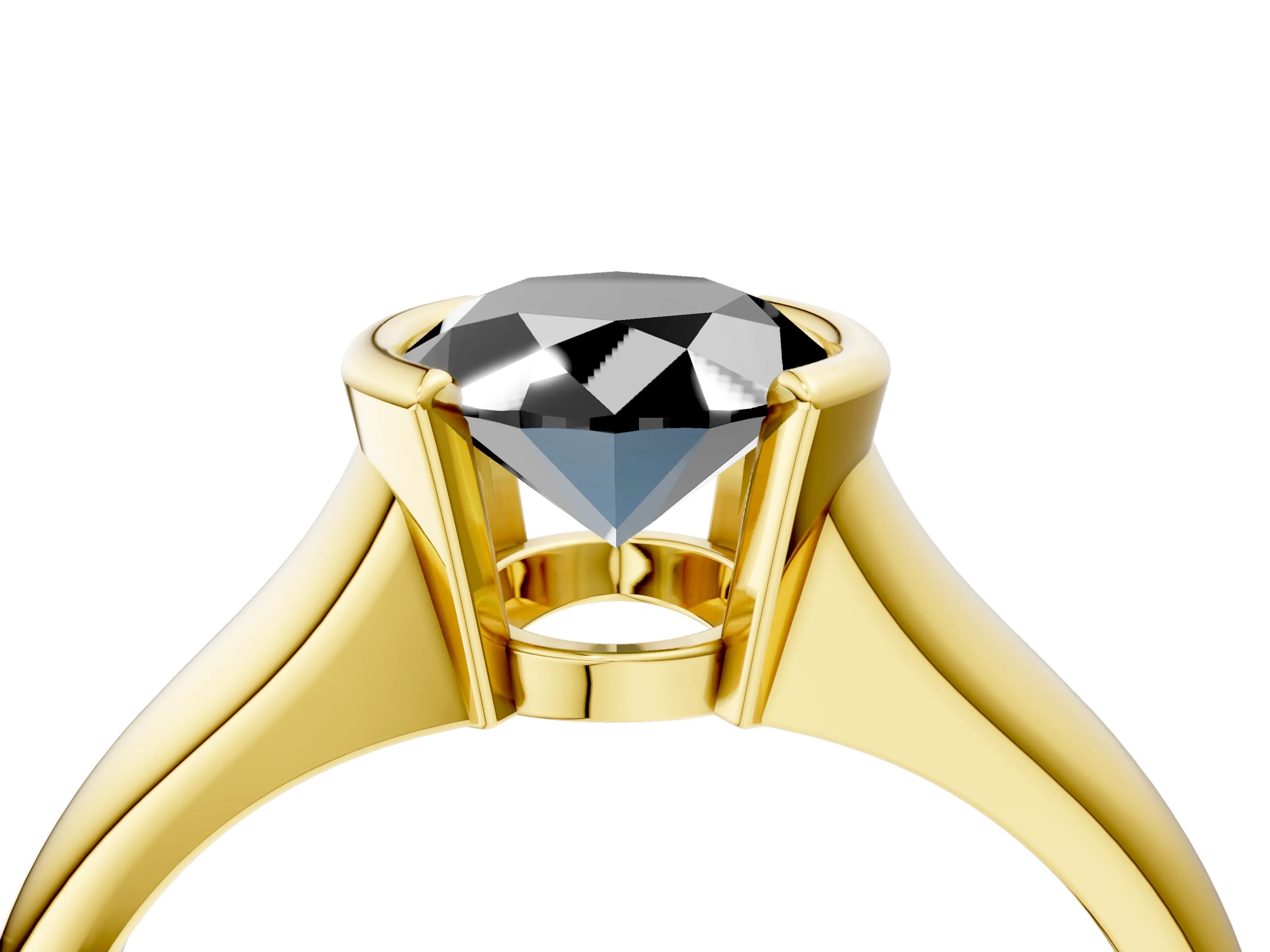 Yellow gold Fancy Black Oval Cut Solitaire Tension Set Diamond Ring with Split Shank Band_4