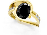 Yellow gold Fancy Black Oval Cut Solitaire Tension-Set Diamond Split Shank Ring_1