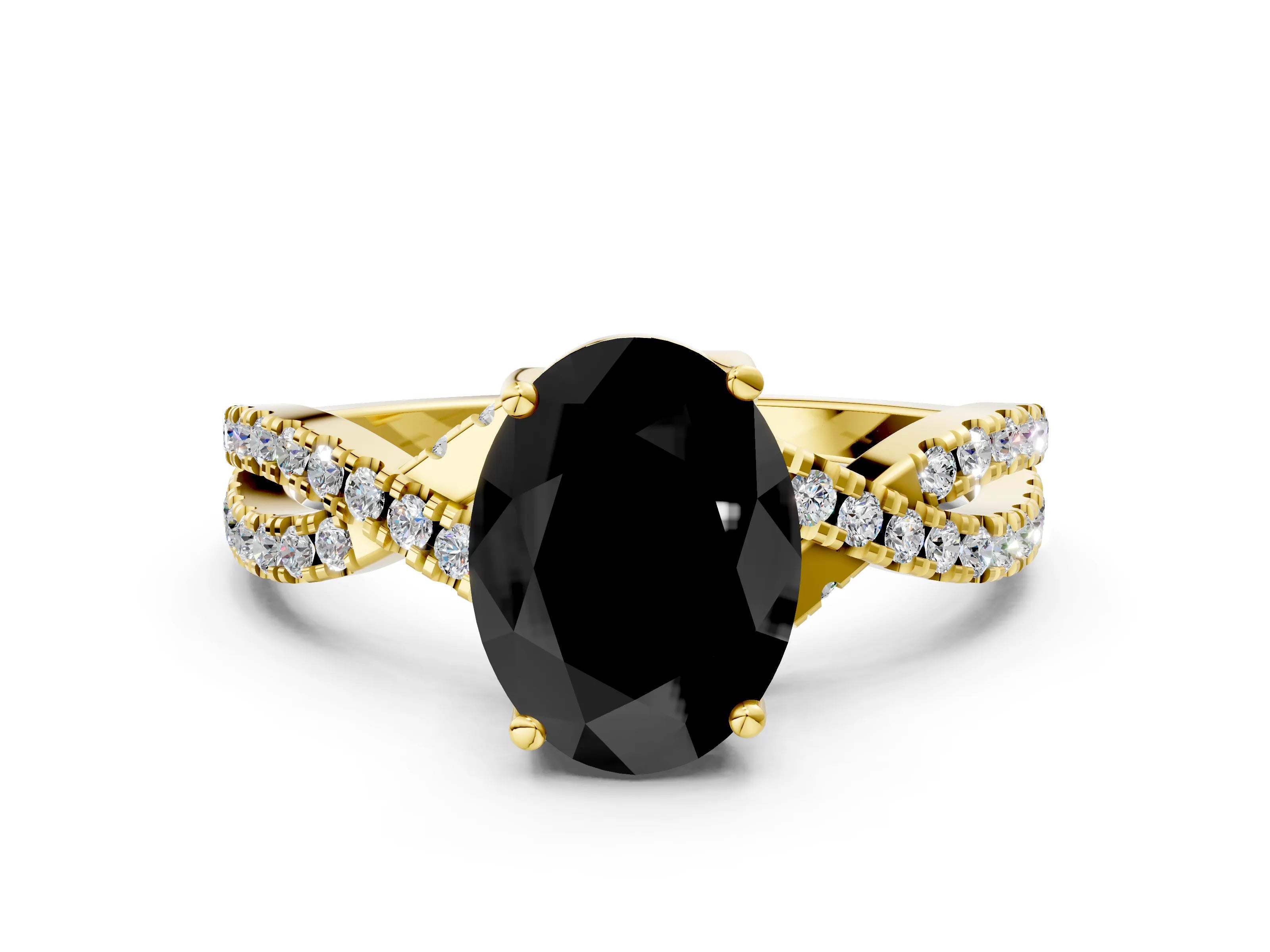 Yellow gold Fancy Black Oval Cut Solitaire Twist Pave Diamond Engagement Ring with Prong Setting_24