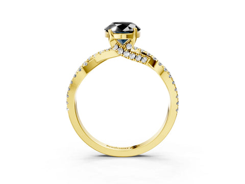 Yellow gold Fancy Black Oval Cut Solitaire Twist Pave Diamond Engagement Ring with Prong Setting_3