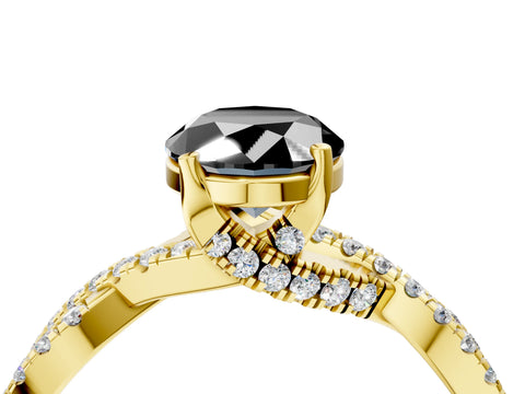 Yellow gold Fancy Black Oval Cut Solitaire Twist Pave Diamond Engagement Ring with Prong Setting_4