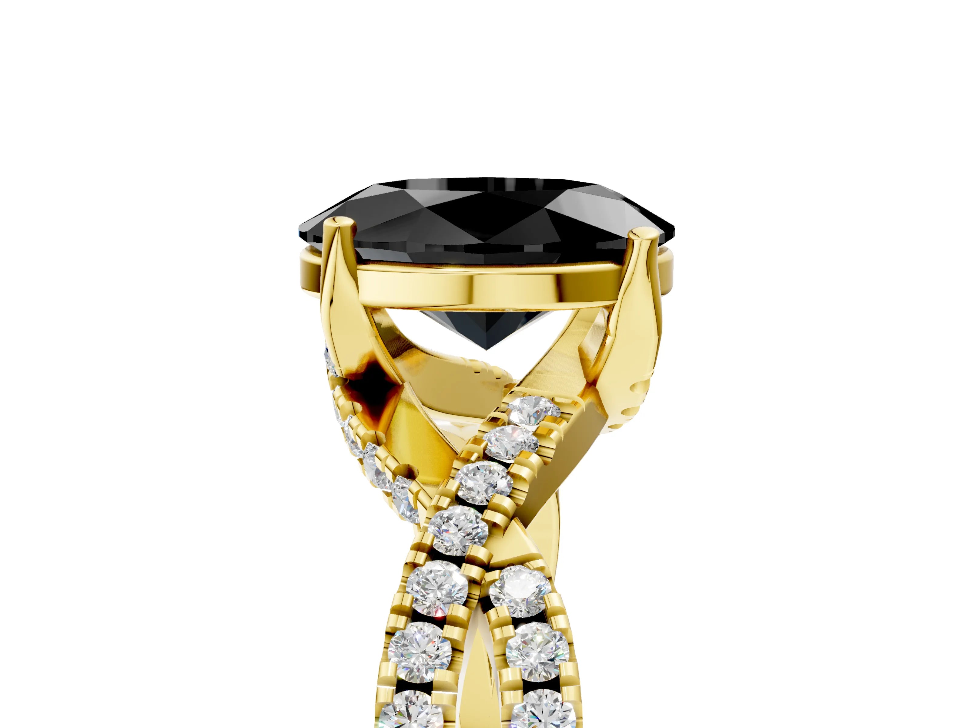 Yellow gold Fancy Black Oval Cut Solitaire Twist Pave Diamond Engagement Ring with Prong Setting_5