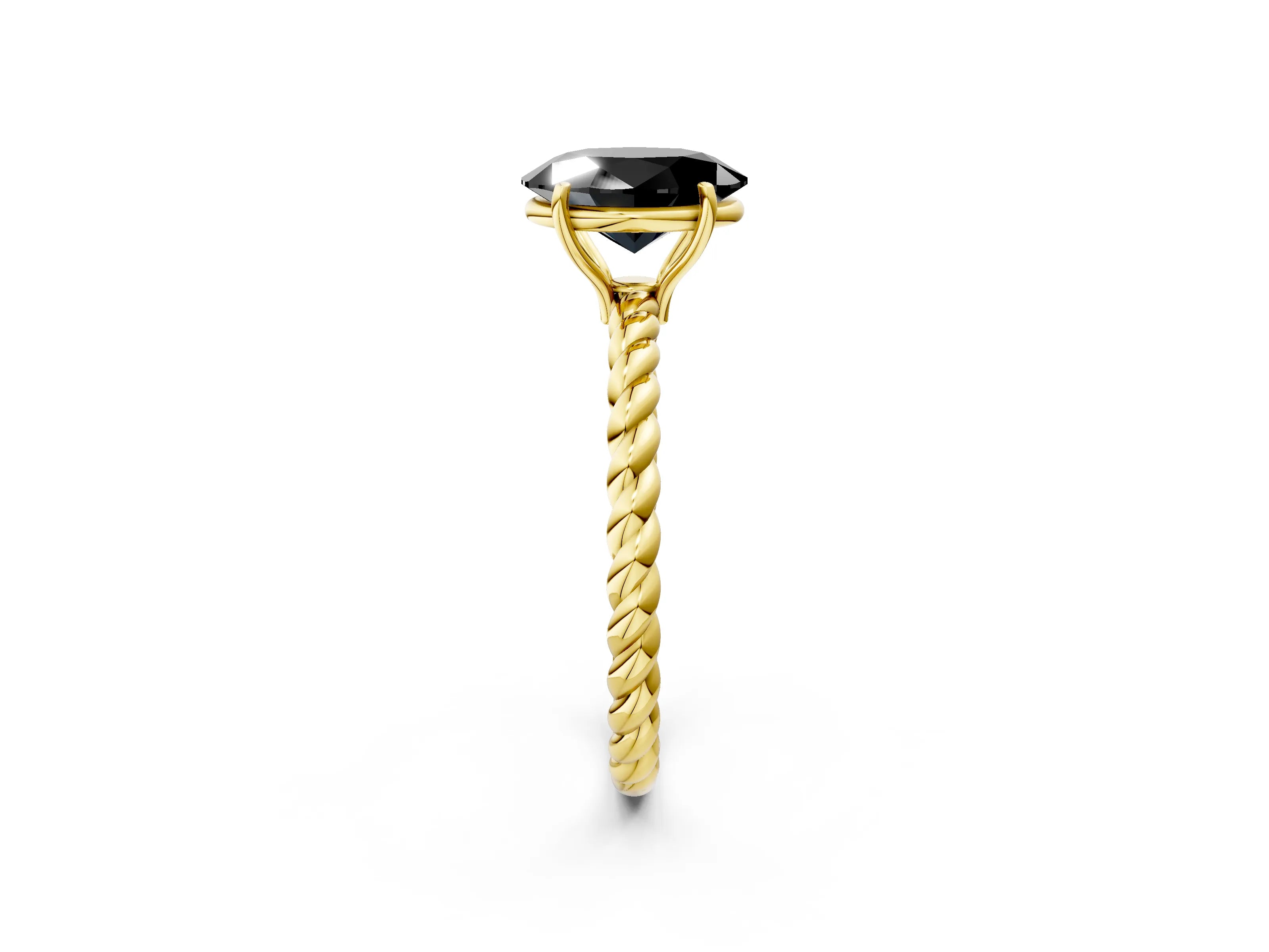 Yellow gold Fancy Black Oval Cut Solitaire Twisted Band 4-Prong Ring_2