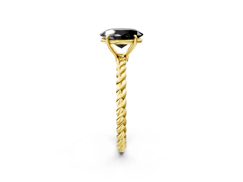 Yellow gold Fancy Black Oval Cut Solitaire Twisted Band 4-Prong Ring_2
