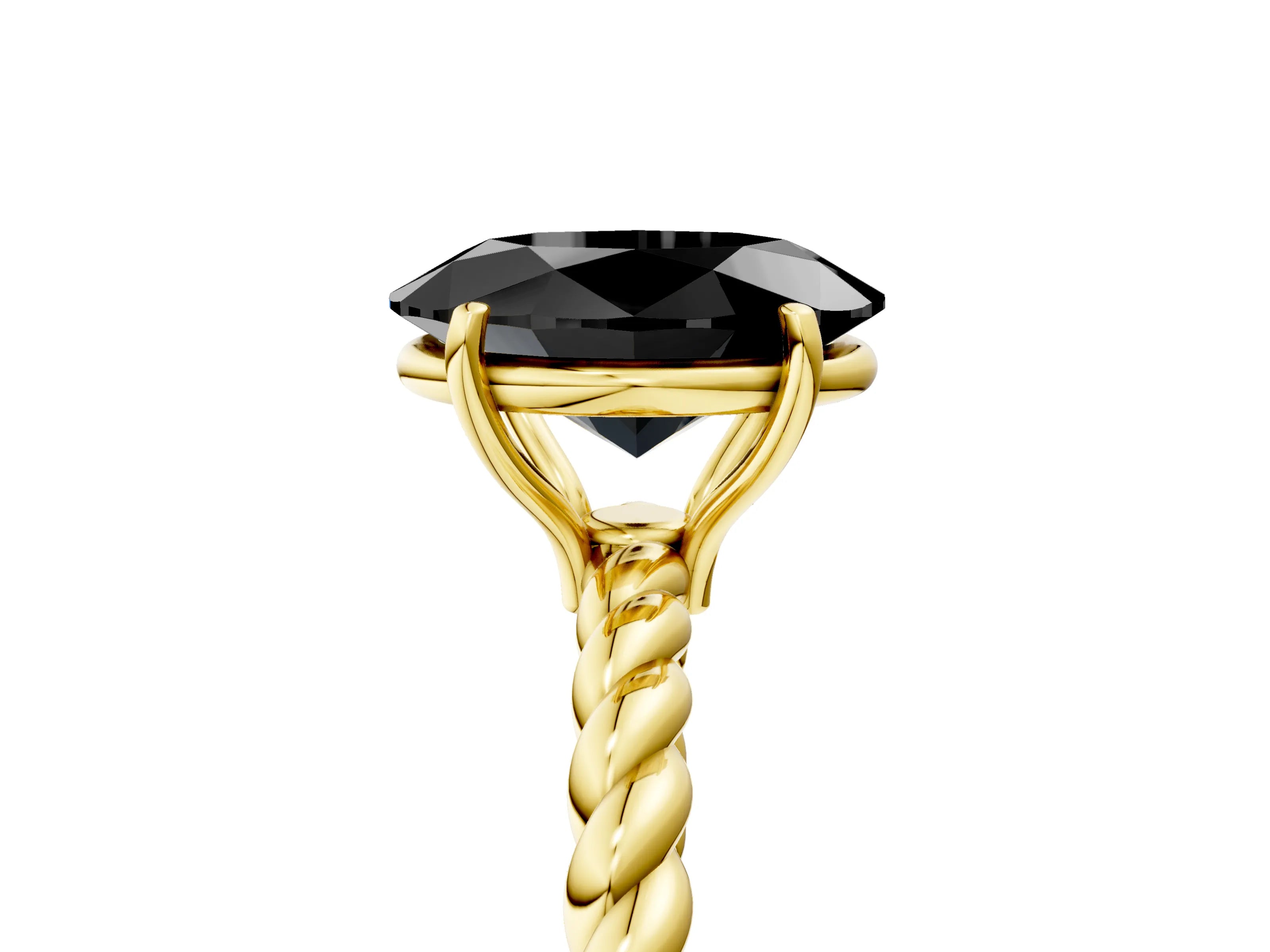 Yellow gold Fancy Black Oval Cut Solitaire Twisted Band 4-Prong Ring_5