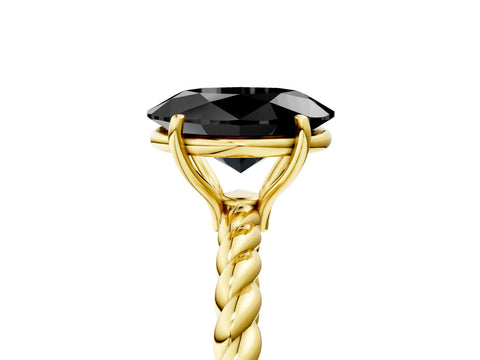 Yellow gold Fancy Black Oval Cut Solitaire Twisted Band 4-Prong Ring_5