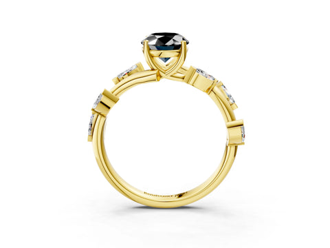 Yellow gold Fancy Black Oval Cut Solitaire Twisted Band Marquise Accent Prong Setting Ring_3