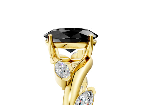 Yellow gold Fancy Black Oval Cut Solitaire Twisted Band Marquise Accent Prong Setting Ring_5