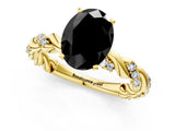 Yellow gold Fancy Black Oval Cut Solitaire Twisted Band with Pavé Accents and Four-Prong Setting_1