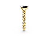 Yellow gold Fancy Black Oval Cut Solitaire Twisted Band with Pavé Accents and Four-Prong Setting_2