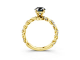 Yellow gold Fancy Black Oval Cut Solitaire Twisted Band with Pavé Accents and Four-Prong Setting_3