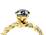 Yellow gold Fancy Black Oval Cut Solitaire Twisted Band with Pavé Accents and Four-Prong Setting_4